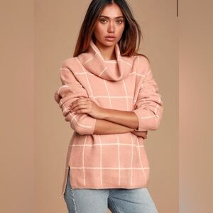 Lulus Emira Blush Pink and White Cowl Neck Knit Sweater | Size M